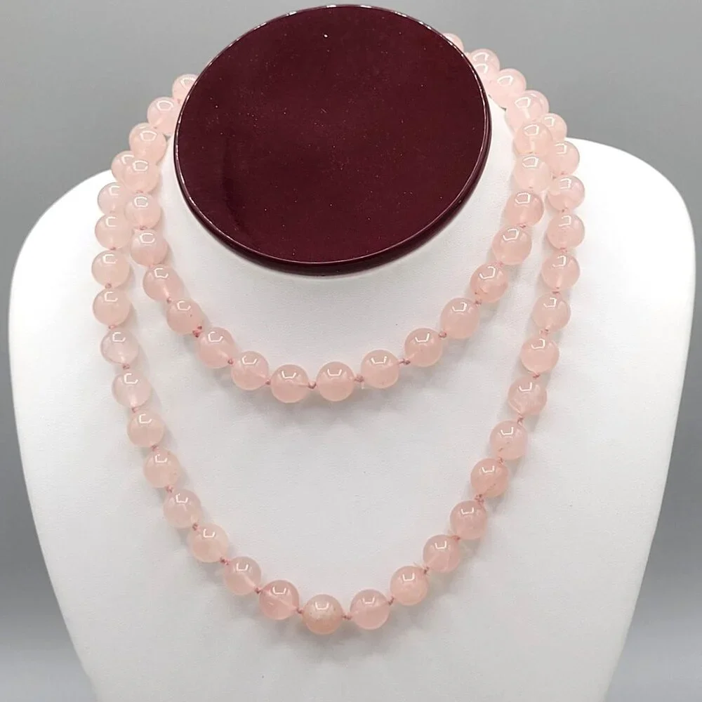 Hand Knotted Pink Rose Quartz Beaded Necklace 10mm No clasp 28" Length - Picture 1 of 6